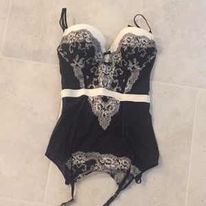 Victoria's Secret Black and Cream Lace Bustier Bodysuit